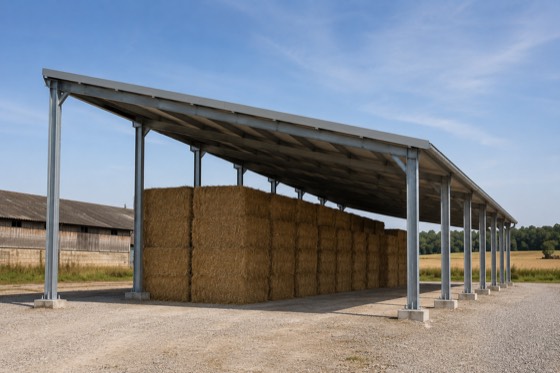 Otevřená hala pro jednodušší zastřešení materiálu nebo techniky.